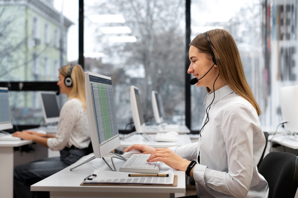 خانه 16 colleagues working together call center office