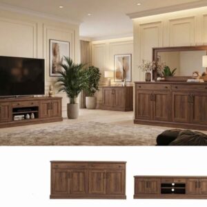 ست میز تلویزیون و آینه کنسول والنات کلاسیک (ست نئوکلاسیک گردویی روستایی)