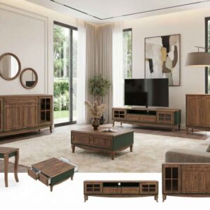 ست میز تلویزیون و آینه کنسول و جلومبلی امرالد گردویی