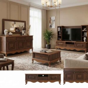 ست میز تلویزیون و آینه کنسول و جلومبلی ویکتوریا گردویی