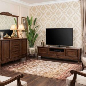 ست میز تلویزیون و آینه کنسول و جلومبلی سلطنتی کلاسیک گردویی