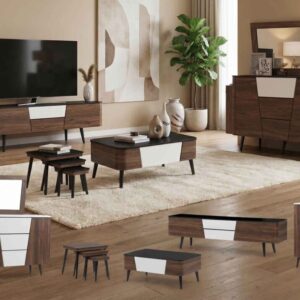 ست میز تلویزیون و آینه کنسول و جلومبلی اسکاندیناوی کرم